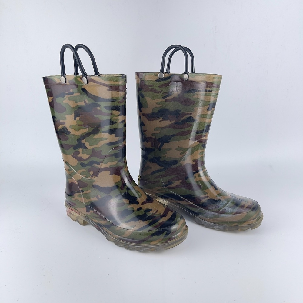 Western Chief Rain Boots Kids 13/1 Multi‎ Camo Lighted Waterproof Pull On Straps